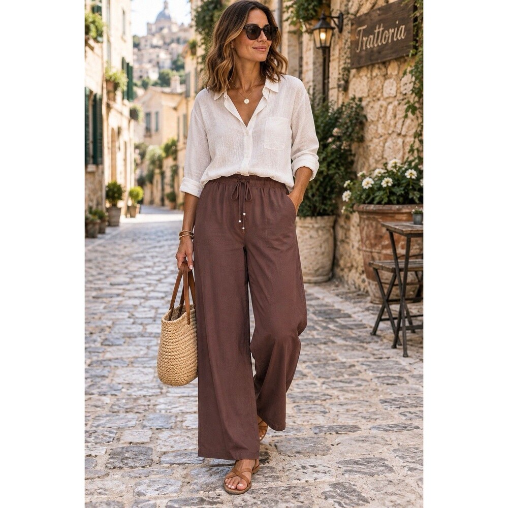 Love Tree Small Tencel Wide Leg Pants Brown Pull On Drawstring NWT New Pockets